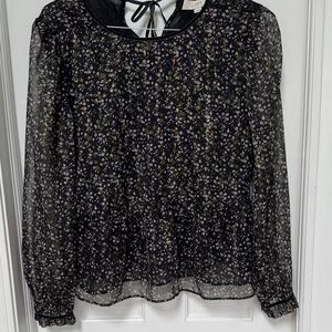 LOFT Sheer Black Floral Blouse